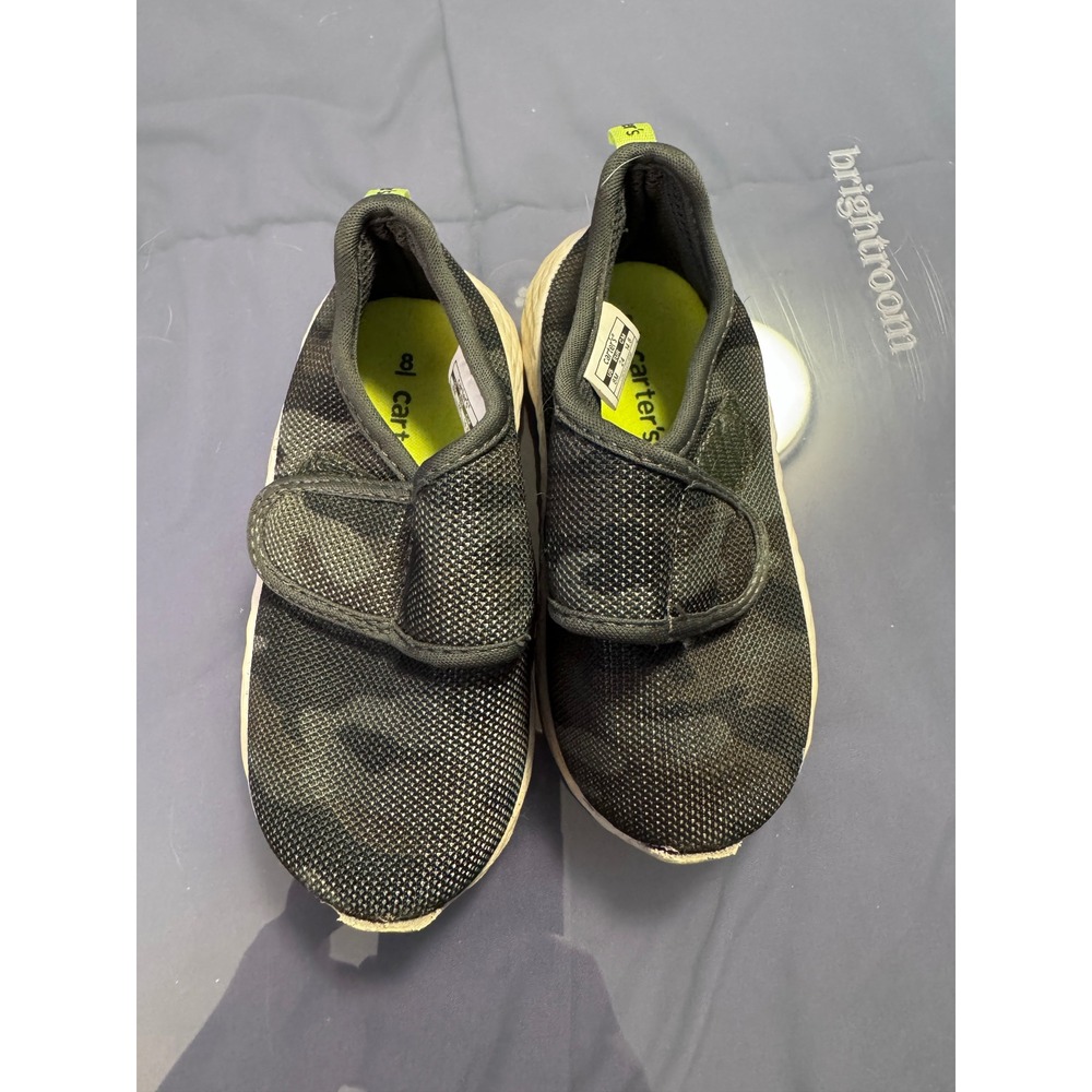 Carters Lorena Camo Sneakers Kids Size 8M Grey Black Hook Loop CF21B08B
